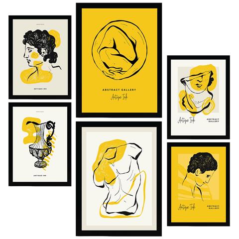 Set Di 6 Stampe Abbraccia Le Stampe Ispirate Alla Mitologia Greca Per L'interior Design In Inchiostro Nero A3 & A4 Cornice Nera - Foto 1