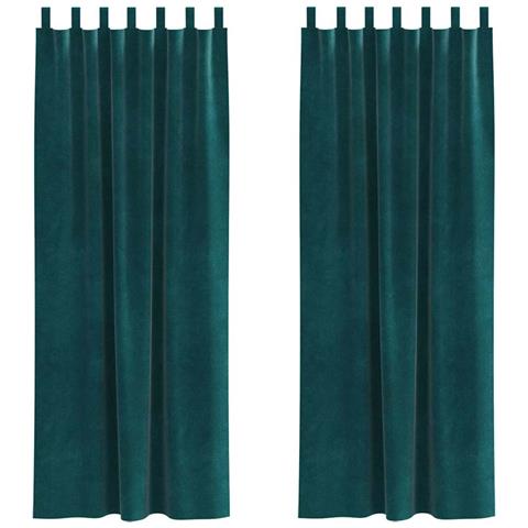 Tende con tende 2 pcs Verde scuro 140 x 260 cm Velluto - Foto 1