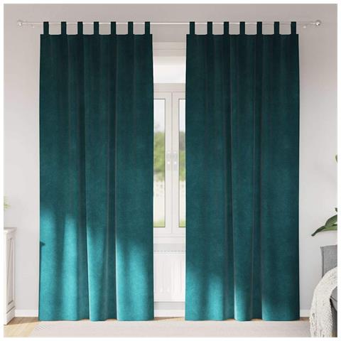 Tende con tende 2 pcs Verde scuro 140 x 260 cm Velluto - Foto 2