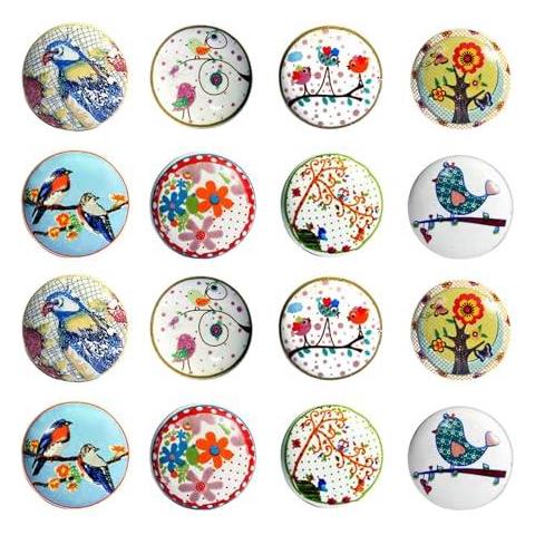 Set Di 20 Pomelli In Ceramica Motivi A Mosaico Floreale Nei Toni Del Blu Maniglie Artigianali Per Armadi, Cassetti, Cassettiere E Appendiabiti Diametro 40 Mm - Foto 1