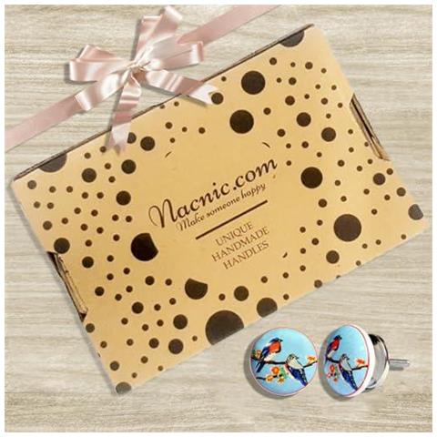 Set Di 20 Pomelli In Ceramica Motivi A Mosaico Floreale Nei Toni Del Blu Maniglie Artigianali Per Armadi, Cassetti, Cassettiere E Appendiabiti Diametro 40 Mm - Foto 2