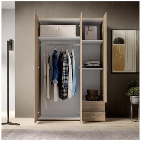 Armadio Camera Da Letto Toce - Guardaroba 3 Ante 2 Cassetti, 120x51 Cm Marrone Rovere - Foto 2