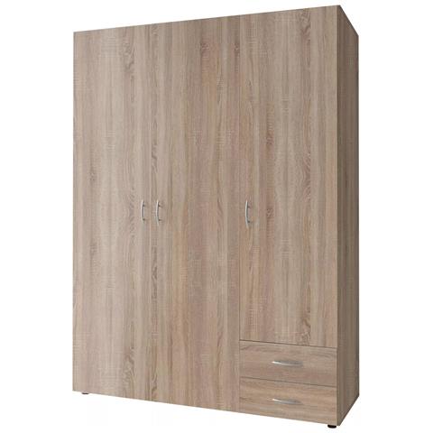 Armadio Camera Da Letto Toce - Guardaroba 3 Ante 2 Cassetti, 120x51 Cm Marrone Rovere - Foto 1