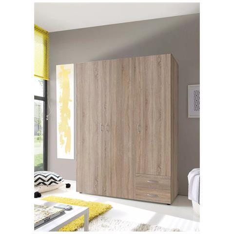 Armadio Camera Da Letto Toce - Guardaroba 3 Ante 2 Cassetti, 120x51 Cm Marrone Rovere - Foto 4