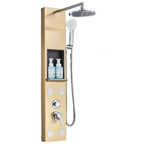 Pannello doccia, Blackswan, modello M7001 oro con soffione, ripiano portaoggetti e funzioni SPA, dimensioni 111 cm - Foto 1