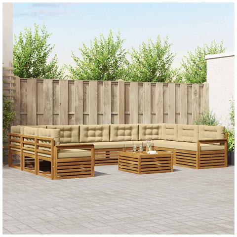 Set divani 10 pcs Naturale e Beige Legno di Acacia Massello - Foto 2