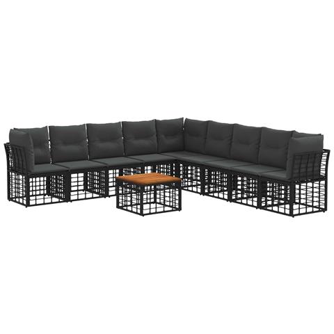 Set di divani da esterno 10 pcs Nero e Grigio scuro Poliestere - Foto 1