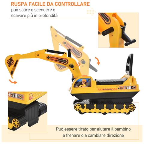 Escavatore Ruspa Giocattolo Cavalcabile per Bambini Peso max. 30 kg - Foto 2