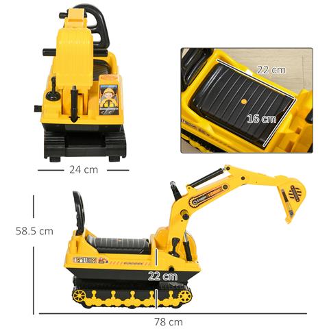 Escavatore Ruspa Giocattolo Cavalcabile per Bambini Peso max. 30 kg - Foto 6