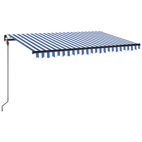 Tenda da Sole Retrattile Manuale con LED 400x300cm Blu e Bianco - Foto 1
