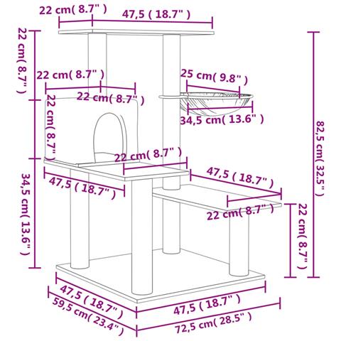 Albero Per Gatti Con Tiragraffi In Sisal Crema 82,5 Cm - Foto 7