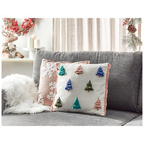 Cuscino Decorativo Skimmia Cotone 45 X 45 Cm Ricamato Bianco - Foto 1