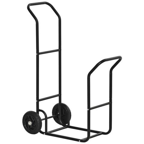 Carrello Portalegna In Acciaio Con 2 Ruote Per Interno Ed Esterno, 77x42x105cm, Nero - Foto 1