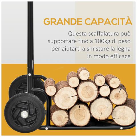 Carrello Portalegna In Acciaio Con 2 Ruote Per Interno Ed Esterno, 77x42x105cm, Nero - Foto 6