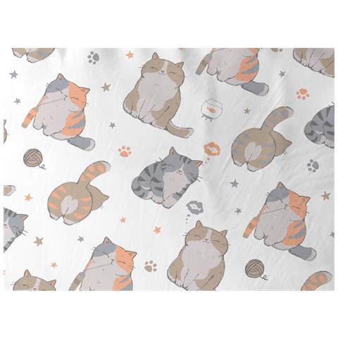 Completo Lenzuola Letto In 100% Cotone Made Italy Disegno Gatti 25gi Maxi Gatti 25gi - Foto 2