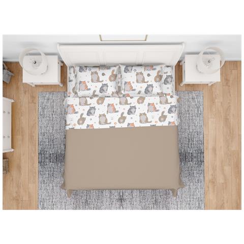 Completo Lenzuola Letto In 100% Cotone Made Italy Disegno Gatti 25gi Maxi Gatti 25gi - Foto 1