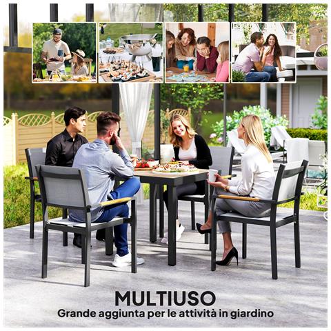 Tavolo da Giardino per 4 Persone in Alluminio e Plastica, Nero e Color Legno - Foto 2