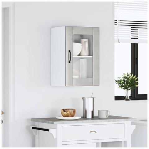 Pensile Da Cucina Con Porta In Vetro Lucca Grigio Cemento - Foto 3