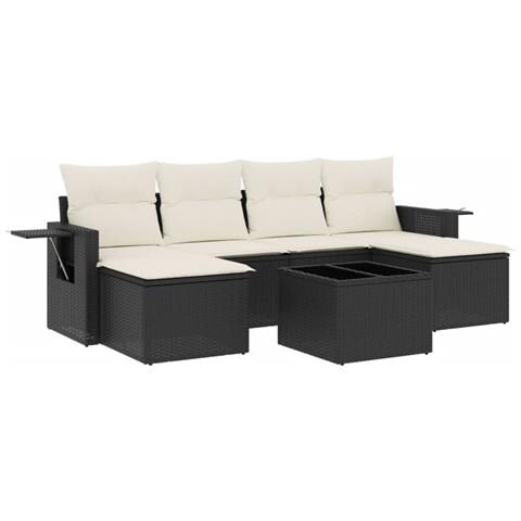 Set Divani Da Giardino Con Cuscini 7pz Nero Polyrattan - Foto 2