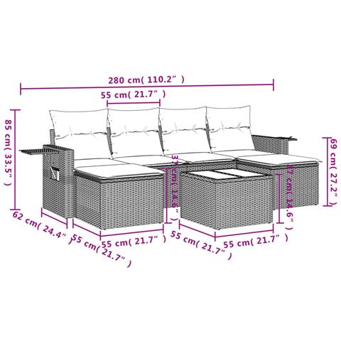 Set Divani Da Giardino Con Cuscini 7pz Nero Polyrattan - Foto 3