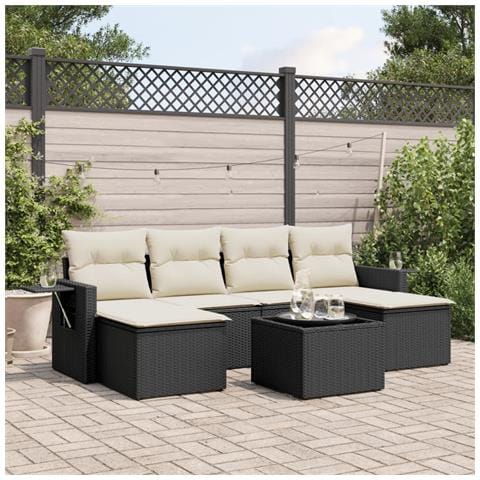 Set Divani Da Giardino Con Cuscini 7pz Nero Polyrattan - Foto 1