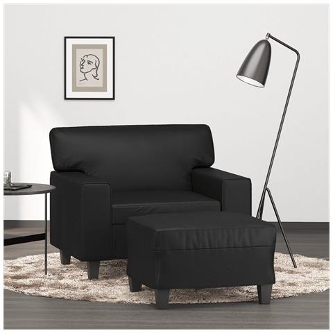 Poltrona con Poggiapiedi Nero 60 cm in Similpelle - Foto 2
