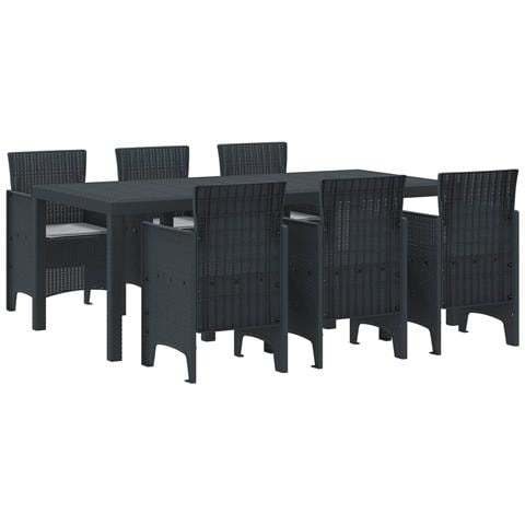 Set da pranzo da giardino 7 pezzi con cuscini in antracite polirattan - Foto 1