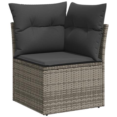 Set di Divani da Giardino a 9 Pezzi con Cuscini Rattan Grigio,  Divano da Giardino a 2 Posti con Cuscini Rattan Grigio - Foto 8