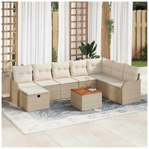 Set Divano Giardino 9 Pezzi con Cuscini Rattan Composito Beige, Divano Giardino 2 Posti con Cuscini Rattan Composito Beige - Foto 2