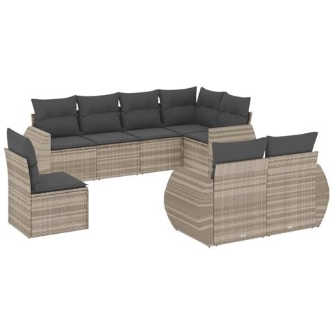 Set Divano da Giardino 8pz con Cuscini Grigio Chiaro Polyrattan - Foto 1