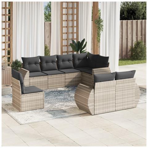 Set Divano da Giardino 8pz con Cuscini Grigio Chiaro Polyrattan - Foto 2