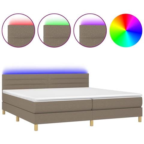 Letto a Molle Materasso e LED tortora 200x200cm in Tessuto - Foto 1