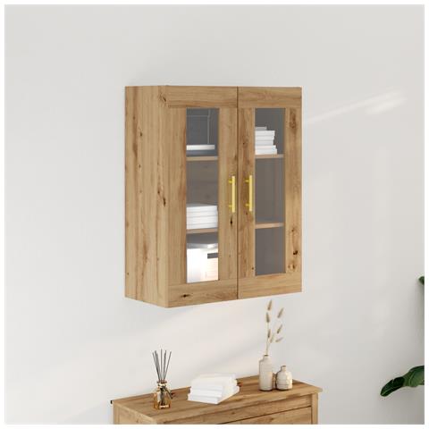 Mobile a muro con porte in vetro in rovere artigianale 69,5x34x90 cm - Foto 2