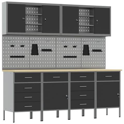Set di 10 Pezzi di Armadietto e Pannello forato  Nero MDF e Metallo - Foto 1