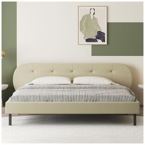 Tulsa Letto Imbottito 140x190cm Beige Con Testiera E Rete - Foto 1
