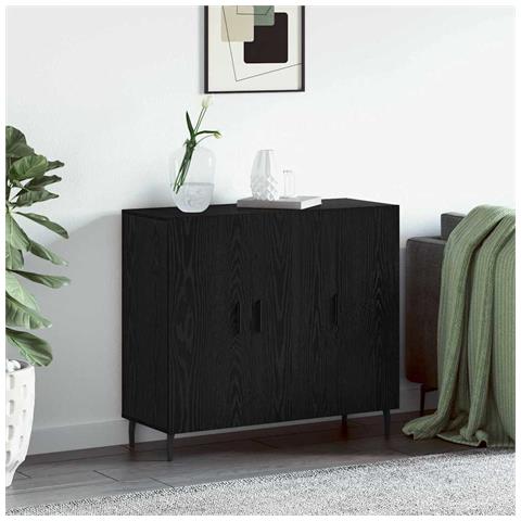 Credenza Nero 90 x 34 x 80 cm Legno multistrato - Foto 2