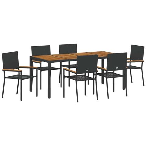 Set da Pranzo per Giardino 7 pcs Nero 190 x 90 x 75 cm - Foto 1