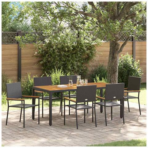 Set da Pranzo per Giardino 7 pcs Nero 190 x 90 x 75 cm - Foto 2