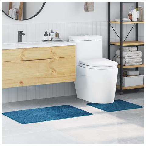 Set di 2 tappetini da bagno Blu in polipropilene antiscivolo - Foto 2