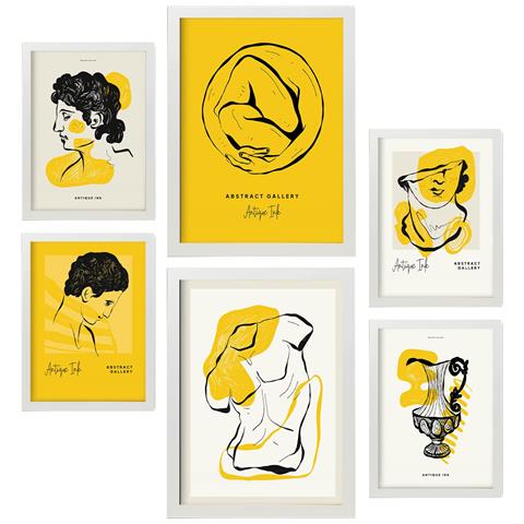 Set Di 6 Stampe Abbraccia Le Stampe Ispirate Alla Mitologia Greca Per L'interior Design In Inchiostro Nero A3 & A4 Cornice Bianca - Foto 1