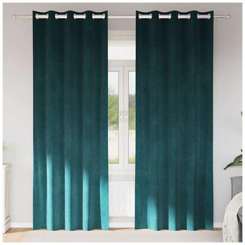 Tende con tende 2 pcs Verde Scuro 140 x 260 cm Velluto - Foto 2
