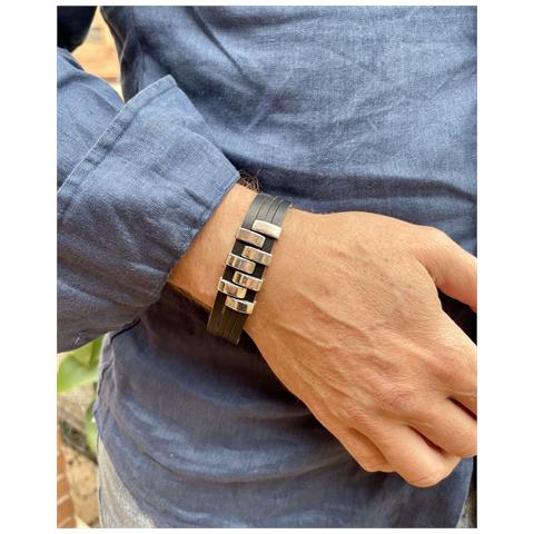 Bracciale A Scaglie In Pelle Nera - Foto 2