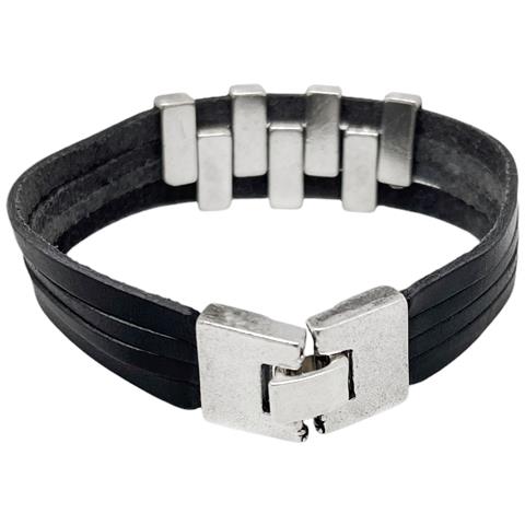 Bracciale A Scaglie In Pelle Nera - Foto 4