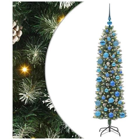 Albero di Natale Artificiale Sottile Verde e Bianco 150 cm - Foto 1