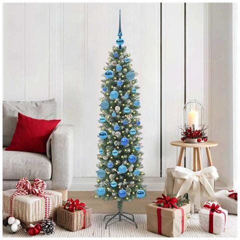 Albero di Natale Artificiale Sottile Verde e Bianco 150 cm - Foto 2