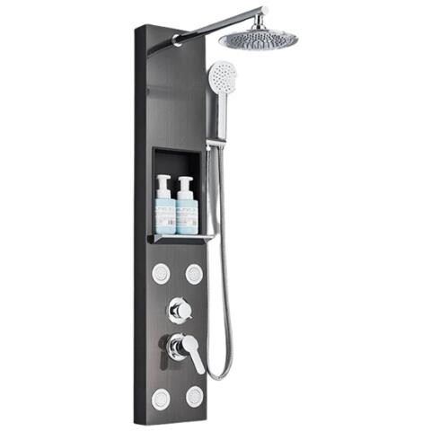 Pannello doccia, Blackswan, modello M7001 nero con soffione, ripiano portaoggetti e funzioni SPA, dimensioni 111 cm - Foto 1