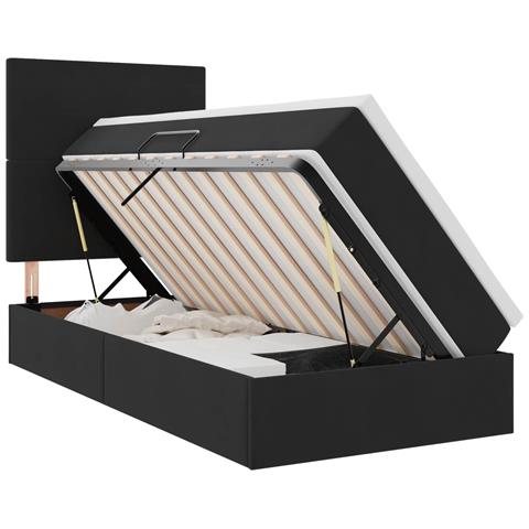 Letto con contenitore e materasso Nero 90 x 200 cm Velluto - Foto 1