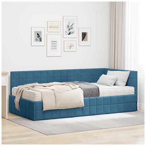 Struttura Letto Angolare con Materasso 2 pcs Blu Velluto - Foto 2