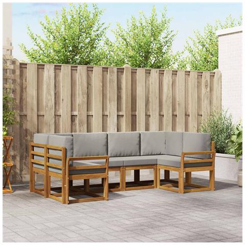 Set di divani da esterno 6 pcs Grigio Naturale e Chiaro - Foto 2