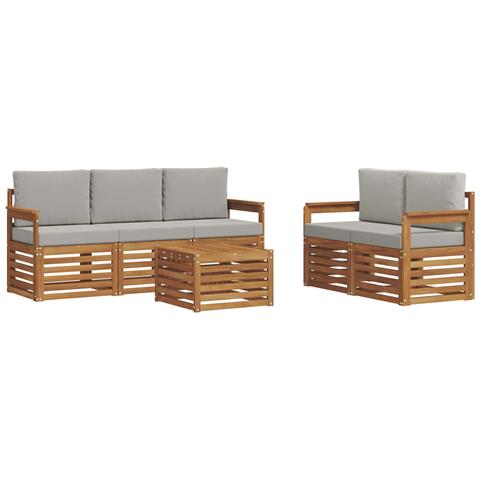 Set divani con cuscino 6 pcs Grigio Naturale e Chiaro - Foto 1